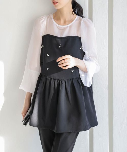 AMELY(エミリー)の「シアードッキング ビジューペプラムトップス(その他トップス・レディース・ブラック/ホワイト・フリー)」の3枚目の写真