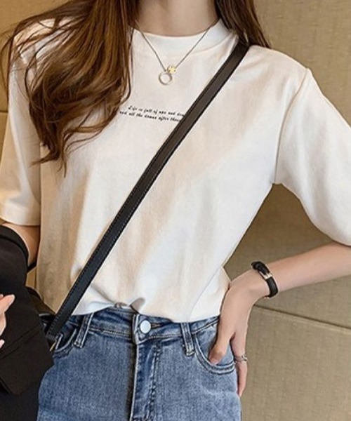 LETee(レティー)の「シンプルなのに上品見え!さりげないメッセージロゴで大人かわいい万能Tシャツ(Tシャツ/カットソー・レディース・ブラック/オレンジ/ホワイト/グリーン・FREE)」の7枚目の写真
