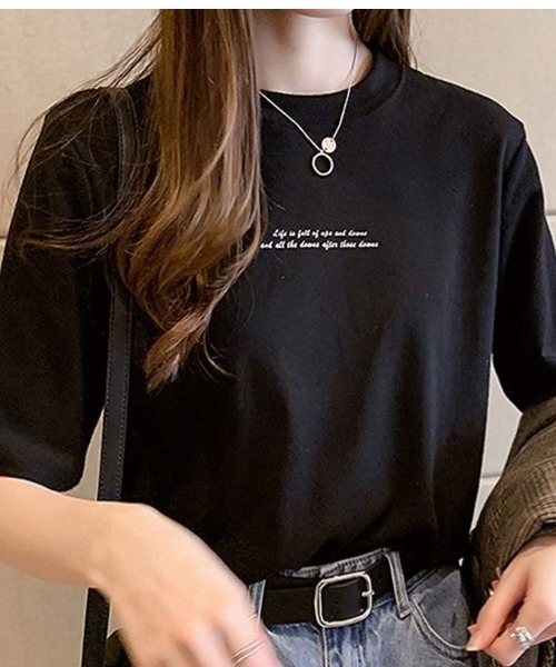 LETee(レティー)の「シンプルなのに上品見え!さりげないメッセージロゴで大人かわいい万能Tシャツ(Tシャツ/カットソー・レディース・ブラック/オレンジ/ホワイト/グリーン・FREE)」の8枚目の写真