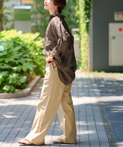 美品♪レリューム　フレンチリネンビッグスキッパー　カーキ　麻　ゆったり　24SS 美品♪レリューム フレンチリネンビッグスキッパー カーキ 麻