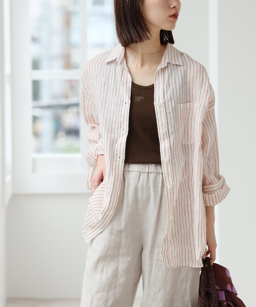 JOURNAL STANDARD relume（ジャーナルスタンダード　レリューム）の「【手洗い可能】大人な抜け感を演出◎ No.66フレンチリネンビッグスキッパー（シャツ/ブラウス・レディース・ブラウン/グリーン/レッド/ネイビー・FREE）」の16枚目の写真