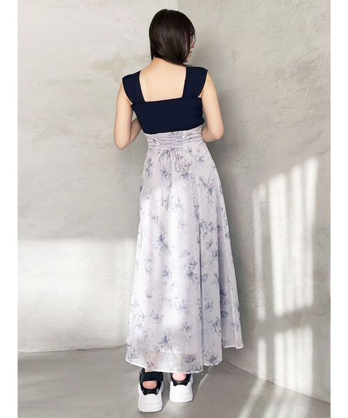 MERCURYDUO(マーキュリーデュオ)の「ベアニットドッキング花柄バックレースアップワンピース(ワンピース・レディース・ブルー/ベージュ/ネイビー/ミント・MEDIUM/SMALL)」の6枚目の写真