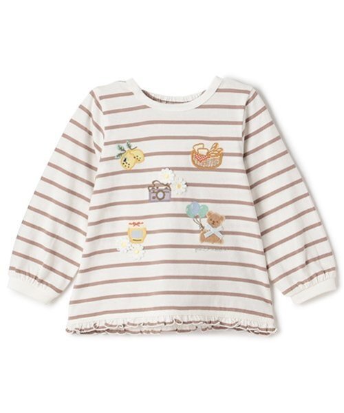 petit main（プティマイン）の「puputeteアップリケTシャツ（Tシャツ/カットソー・キッズ・モカ/オフホワイト/ライトピンク/ライトブルー・110cm/100cm/80ｃｍ/120cm/90cm/130cm）」の2枚目の写真
