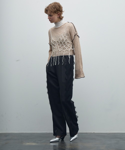 uyu.（ウユ）の「パイピングメッシュニットプルオーバー（Tシャツ/カットソー・レディース・ブルー/ブラック/ベージュ・FREE）」の13枚目の写真
