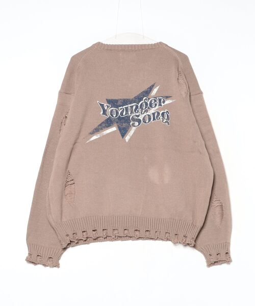 younger song（ヤンガーソング）の「star logo v neck damage knit（ニット/セーター・メンズ・チャコール/クリーム/グレー・LARGE/MEDIUM）」の4枚目の写真