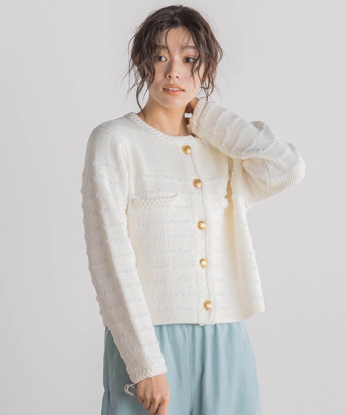 Droite lautreamont(ドロワットロートレアモン)の「バタフライヤーンニットジャケット(カーディガン/ボレロ・レディース・ダークネイビー/アイボリー/オフホワイト・M)」の2枚目の写真