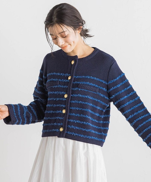 Droite lautreamont(ドロワットロートレアモン)の「バタフライヤーンニットジャケット(カーディガン/ボレロ・レディース・ダークネイビー/アイボリー/オフホワイト・M)」の8枚目の写真
