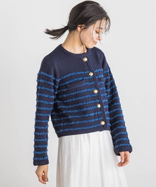 Droite lautreamont(ドロワットロートレアモン)の「バタフライヤーンニットジャケット(カーディガン/ボレロ・レディース・ダークネイビー/アイボリー/オフホワイト・M)」の11枚目の写真