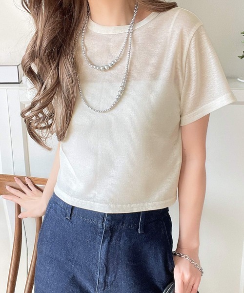 classicalelf(クラシカルエルフ)の「さりげなく輝くラメが主役。ラメ入りショート丈Tシャツ(半袖)(Tシャツ/カットソー・レディース・シルバー/ブラック/ホワイト/チャコール・LARGE/MEDIUM/SMALL/X-LARGE)」の5枚目の写真