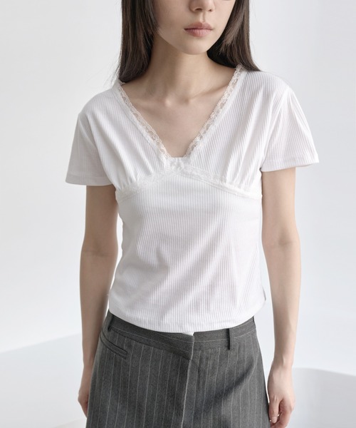 UNE MANSION(ユヌマンション)の「【UNE ORIGINAL】バレエコアラブリーレース半袖Tシャツカットソー(Tシャツ/カットソー・レディース・グレー/ブラック/ホワイト・SMALL/MEDIUM)」の20枚目の写真