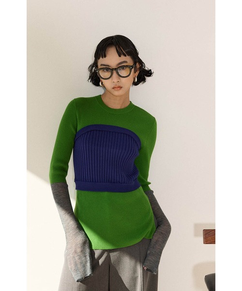 セール】BUSTIER LAYERED BLOCKING KNIT（ニット/セーター