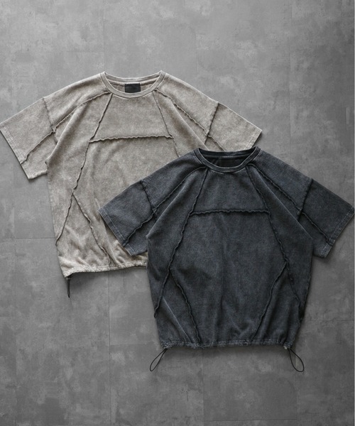 KUUUPY（クーピー）の「Chemical Wash Panel T-Shirt - ケミカル切り替えTシャツ（Tシャツ/カットソー・メンズ・ブラック/グレイッシュベージュ・LARGE/MEDIUM/SMALL）」の3枚目の写真