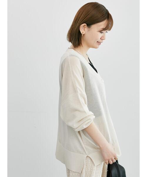 Lugnoncure（ルノンキュール）の「【接触冷感】リラックスVネックカーディガン（カーディガン/ボレロ・レディース・チャコールグレー/オフホワイト/ブルー/レッド・F）」の2枚目の写真