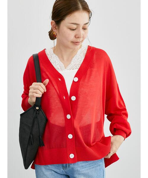 Lugnoncure（ルノンキュール）の「【接触冷感】リラックスVネックカーディガン（カーディガン/ボレロ・レディース・チャコールグレー/オフホワイト/ブルー/レッド・F）」の5枚目の写真