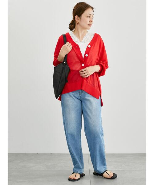 Lugnoncure（ルノンキュール）の「【接触冷感】リラックスVネックカーディガン（カーディガン/ボレロ・レディース・チャコールグレー/オフホワイト/ブルー/レッド・F）」の6枚目の写真