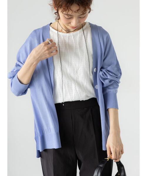 Lugnoncure（ルノンキュール）の「【接触冷感】リラックスVネックカーディガン（カーディガン/ボレロ・レディース・チャコールグレー/オフホワイト/ブルー/レッド・F）」の17枚目の写真