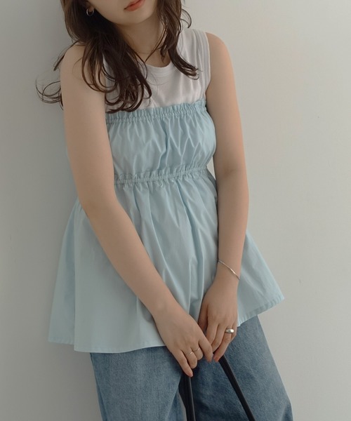 Freesia by andme（フリージアバイアンドミー）の「ペプラムリボンキャミソールビスチェトップス（キャミソール・レディース・サックスブルー/オフホワイト/ブラック・FREE）」の18枚目の写真