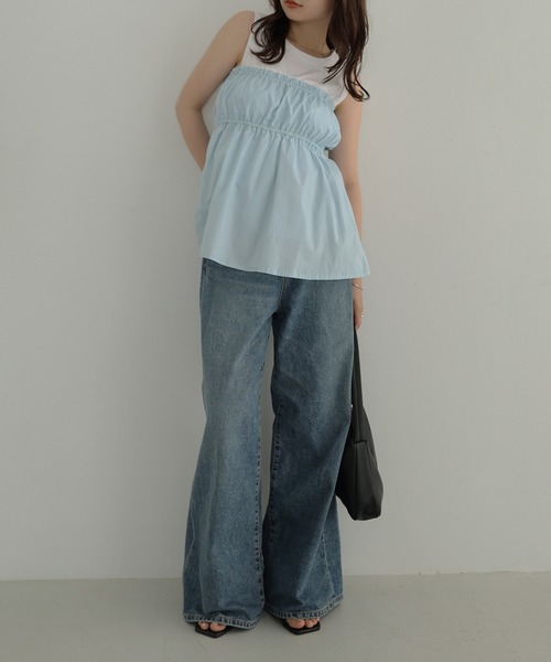 Freesia by andme（フリージアバイアンドミー）の「ペプラムリボンキャミソールビスチェトップス（キャミソール・レディース・サックスブルー/オフホワイト/ブラック・FREE）」の20枚目の写真