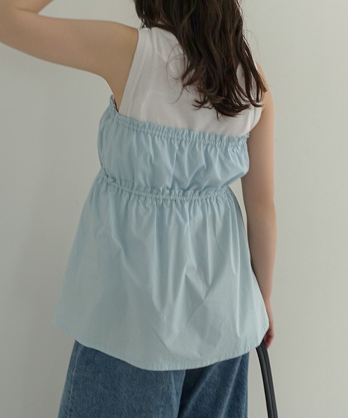 Freesia by andme（フリージアバイアンドミー）の「ペプラムリボンキャミソールビスチェトップス（キャミソール・レディース・サックスブルー/オフホワイト/ブラック・FREE）」の21枚目の写真