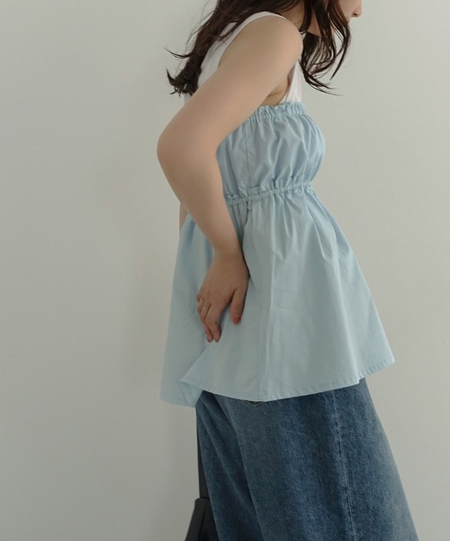 Freesia by andme（フリージアバイアンドミー）の「ペプラムリボンキャミソールビスチェトップス（キャミソール・レディース・サックスブルー/オフホワイト/ブラック・FREE）」の22枚目の写真
