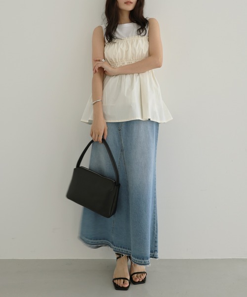 Freesia by andme（フリージアバイアンドミー）の「ペプラムリボンキャミソールビスチェトップス（キャミソール・レディース・サックスブルー/オフホワイト/ブラック・FREE）」の10枚目の写真