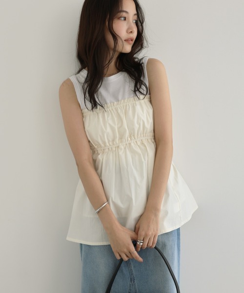 Freesia by andme（フリージアバイアンドミー）の「ペプラムリボンキャミソールビスチェトップス（キャミソール・レディース・サックスブルー/オフホワイト/ブラック・FREE）」の11枚目の写真