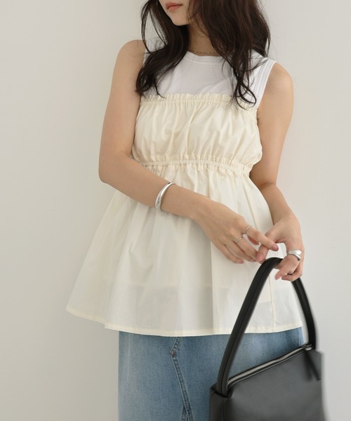 Freesia by andme（フリージアバイアンドミー）の「ペプラムリボンキャミソールビスチェトップス（キャミソール・レディース・サックスブルー/オフホワイト/ブラック・FREE）」の16枚目の写真