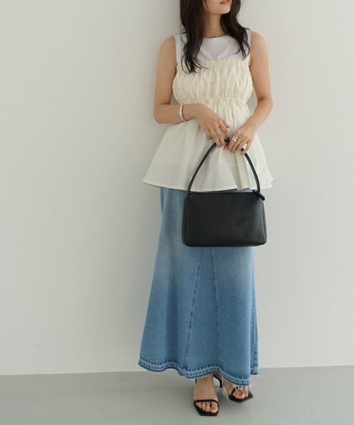 Freesia by andme（フリージアバイアンドミー）の「ペプラムリボンキャミソールビスチェトップス（キャミソール・レディース・サックスブルー/オフホワイト/ブラック・FREE）」の17枚目の写真