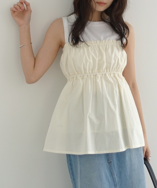 新品 アイボリー リボン ビジュー ペプラム キャミ ビスチェ M me eme セール】ペプラムリボンキャミソールビスチェトップス