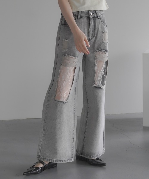【Blossom・開花】Laced Jeans レースデニムパンツ Blossom・開花】Laced Jeans レースデニムパンツ