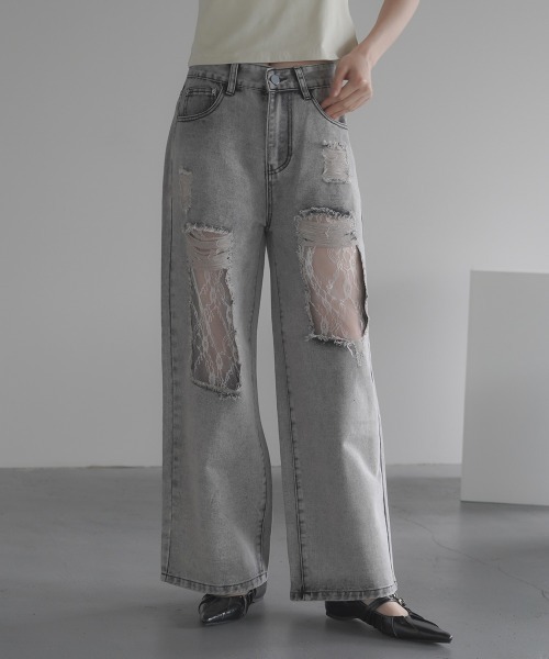 デニム・ジーパン Chad Summer Damage Wide Denim Pants (GRAY) Chad Summer Damage Wide Denim Pants (GRAY)