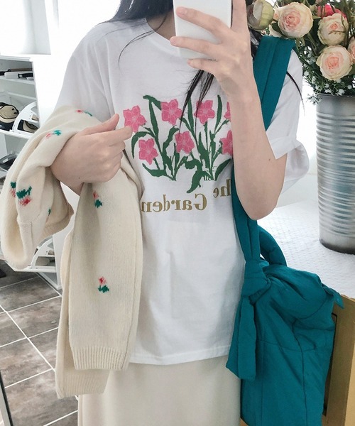 HUGO フラワーモチーフ プリントクルーネック 半袖Tシャツ セール】Short-sleeved T-shirt with flower motif print