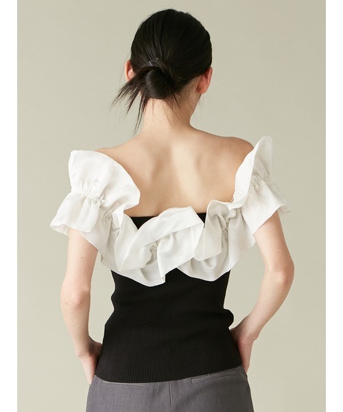 LILY BROWN（リリーブラウン）の「デコラティブオフショルニットトップス（ニット/セーター・レディース・ネイビー/ホワイト/ブラック・FREE）」の6枚目の写真