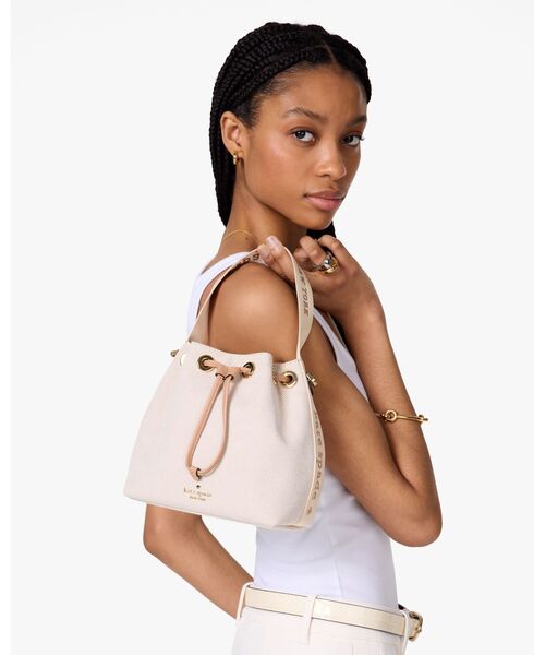 [最終価格]Kate Spade ホワイト バケツバッグ セール】キップ キャンバス スモール バケツ バッグ