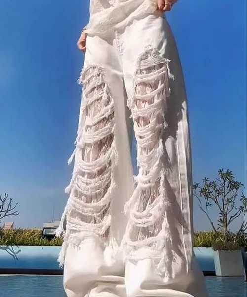 CANVAS+(キャンバスプラス)の「【CANVAS+】スーパーダメージレースホワイトデニムパンツ(デニムパンツ・レディース・ホワイト・L/S/M)」の11枚目の写真