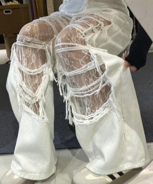 CANVAS+(キャンバスプラス)の「【CANVAS+】スーパーダメージレースホワイトデニムパンツ(デニムパンツ・レディース・ホワイト・L/S/M)」の15枚目の写真