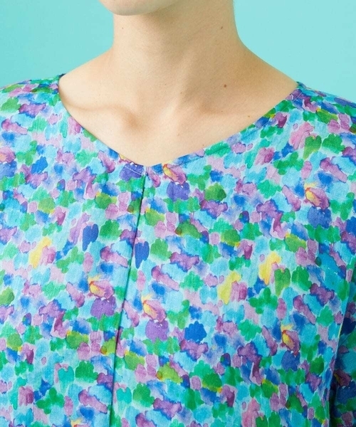 Jocomomola（ホコモモラ）の「Verde esmeralda リネンプリントワンピース（ワンピース・レディース・オレンジ/ブルー・40）」の5枚目の写真