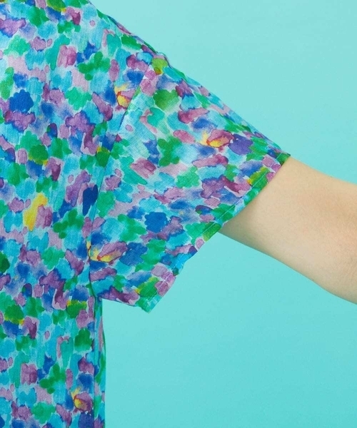 Jocomomola（ホコモモラ）の「Verde esmeralda リネンプリントワンピース（ワンピース・レディース・オレンジ/ブルー・40）」の6枚目の写真