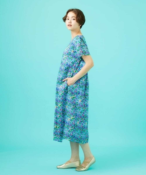 Jocomomola（ホコモモラ）の「Verde esmeralda リネンプリントワンピース（ワンピース・レディース・オレンジ/ブルー・40）」の11枚目の写真