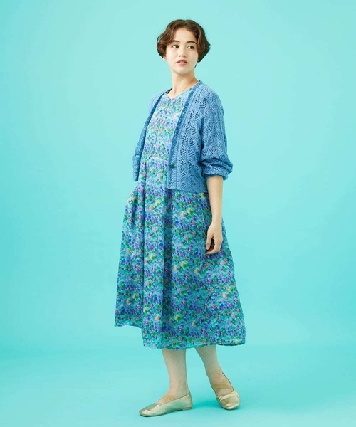 Jocomomola（ホコモモラ）の「Verde esmeralda リネンプリントワンピース（ワンピース・レディース・オレンジ/ブルー・40）」の12枚目の写真