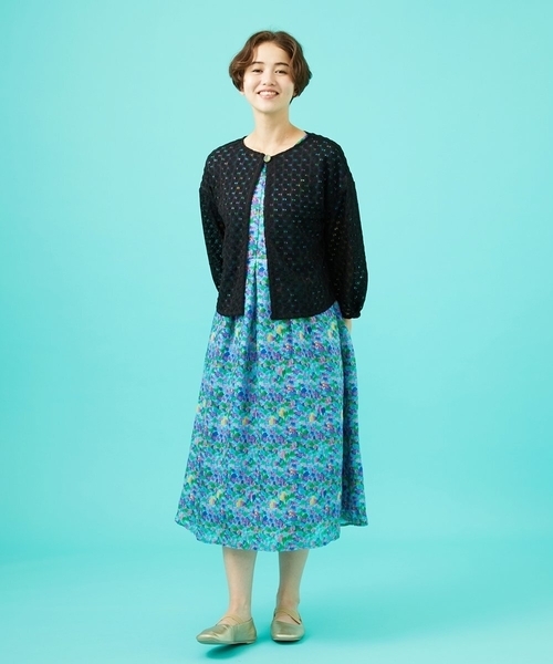 Jocomomola（ホコモモラ）の「Verde esmeralda リネンプリントワンピース（ワンピース・レディース・オレンジ/ブルー・40）」の13枚目の写真