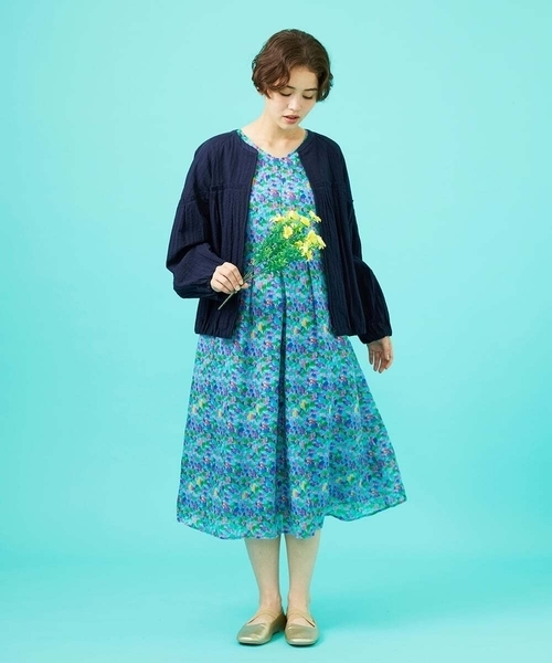 Jocomomola（ホコモモラ）の「Verde esmeralda リネンプリントワンピース（ワンピース・レディース・オレンジ/ブルー・40）」の14枚目の写真