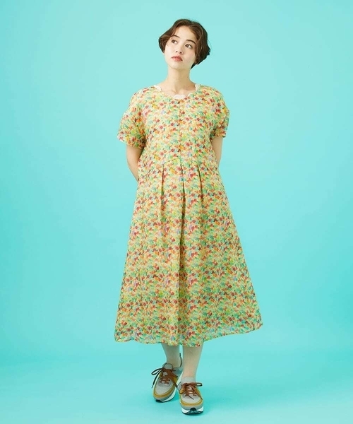 Jocomomola（ホコモモラ）の「Verde esmeralda リネンプリントワンピース（ワンピース・レディース・オレンジ/ブルー・40）」の18枚目の写真