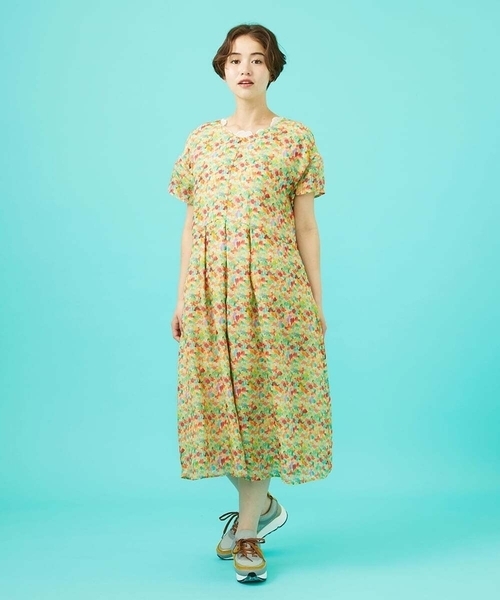 Jocomomola（ホコモモラ）の「Verde esmeralda リネンプリントワンピース（ワンピース・レディース・オレンジ/ブルー・40）」の19枚目の写真