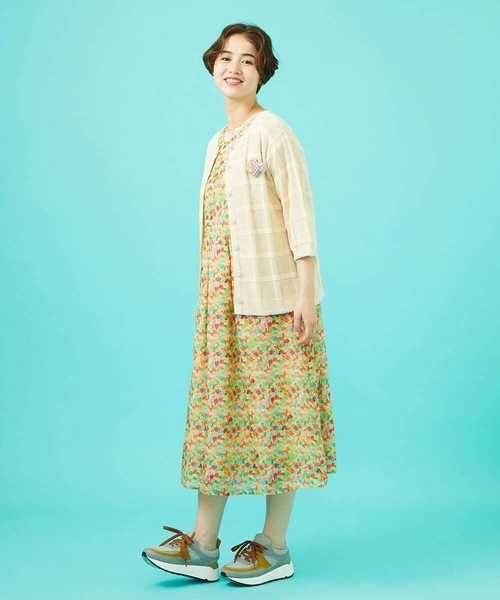 Jocomomola（ホコモモラ）の「Verde esmeralda リネンプリントワンピース（ワンピース・レディース・オレンジ/ブルー・40）」の20枚目の写真