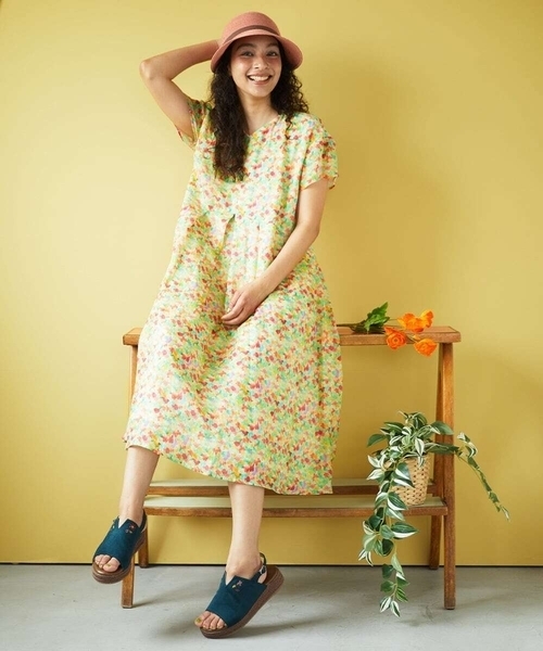 Jocomomola（ホコモモラ）の「Verde esmeralda リネンプリントワンピース（ワンピース・レディース・オレンジ/ブルー・40）」の21枚目の写真