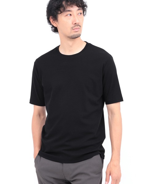 HIGH STREET(ハイストリート)の「HIGH STREET∴ハイツイストスムースクルーネック半袖カットソー(Tシャツ/カットソー・メンズ・ホワイト/ブルー系2/ブラック・M/L/LL)」の2枚目の写真