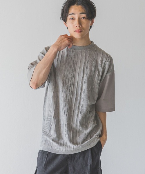 LOWRYS FARM（ローリーズファーム）の「３ＤニットキリカエＴＳＳ　452339（Tシャツ/カットソー・メンズ・ブラック/ブラウン/グレー・MEDIUM/LARGE）」の3枚目の写真