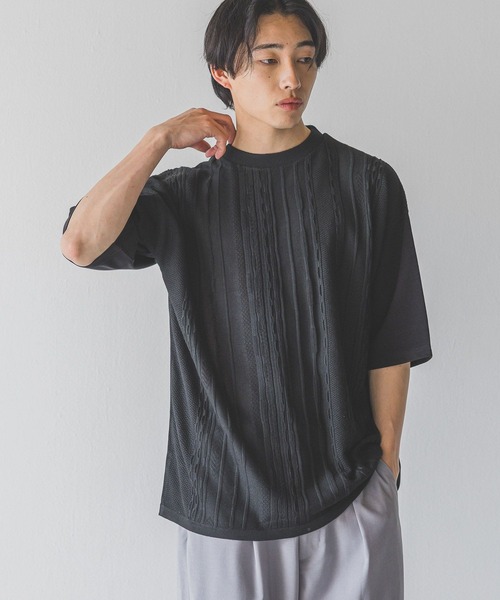 LOWRYS FARM（ローリーズファーム）の「３ＤニットキリカエＴＳＳ　452339（Tシャツ/カットソー・メンズ・ブラック/ブラウン/グレー・MEDIUM/LARGE）」の2枚目の写真