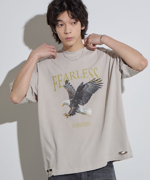 セール】【SLICK/スリック】Pigment Dye Damage Printed T-Shirt